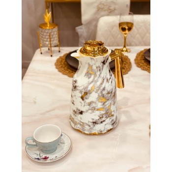 ترمس ابيض شكل رخامي  مذهب  1 لتر 