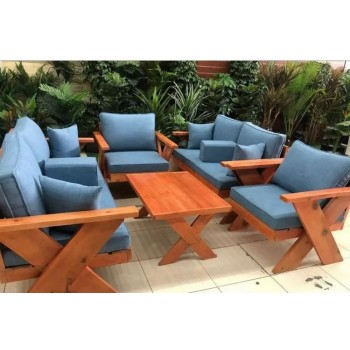 طقم جلسة خارجية كراسي خشب،7 أشخاص +طاولة خدمة