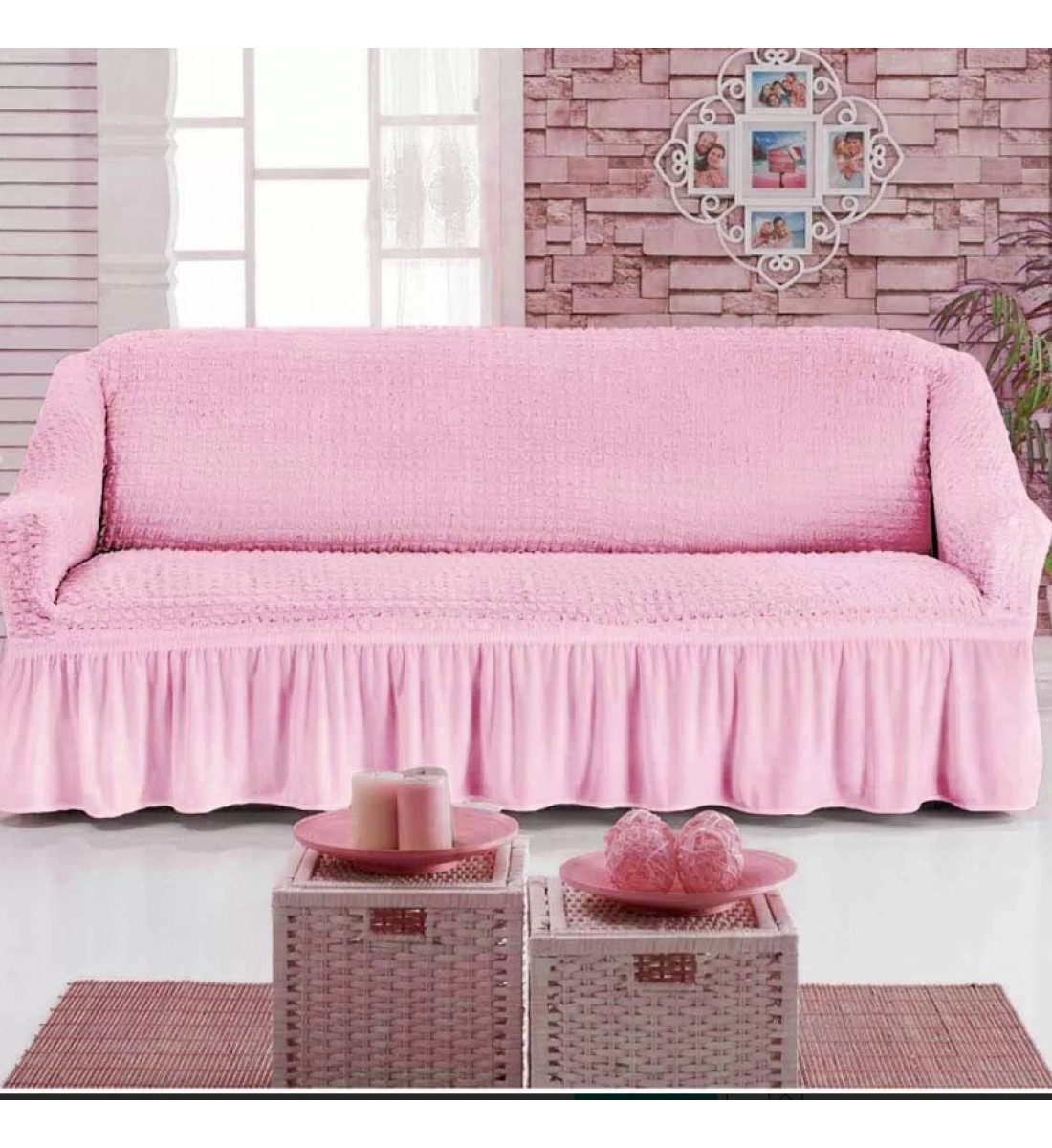 تلبيسة كنب قطعة واحدة ثلاثي وردي