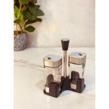 طقم ملاحة زجاج بغطا استيل مع استاند حامل 3قطع 11سم