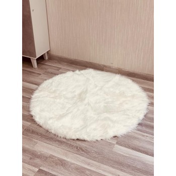 سجادة فرو صناعي ناعم ابيض دائري 120*120سم