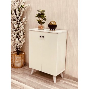 دولاب احذية خشب  2 باب ابيض سادة مقاس 60 * 31 * 80 سم