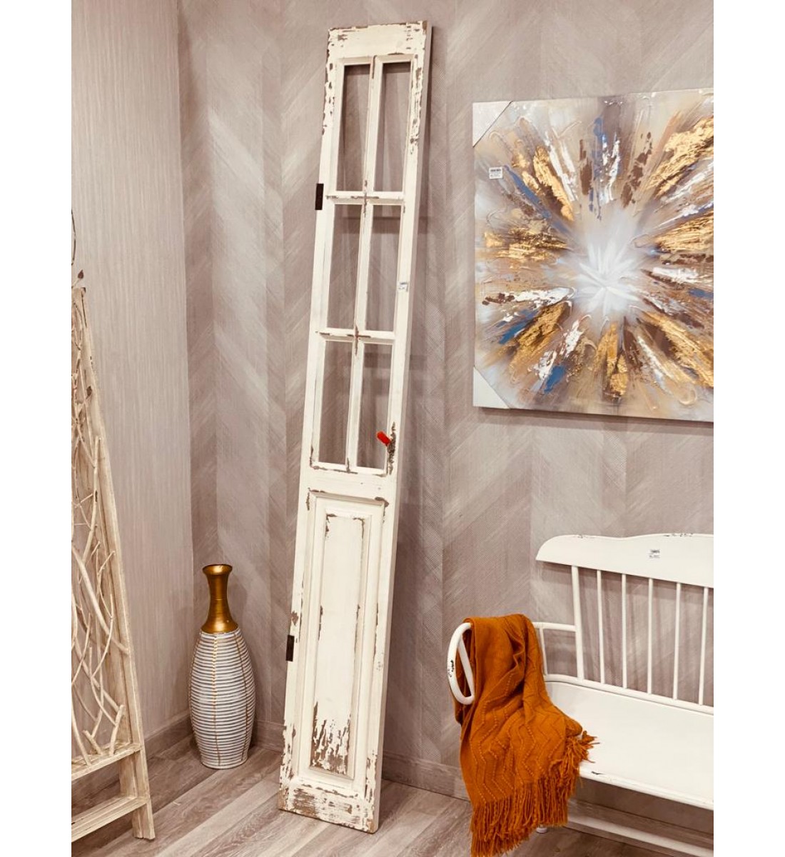 Decorative door in the form of a rustic wood window, size 220 * 31 cm