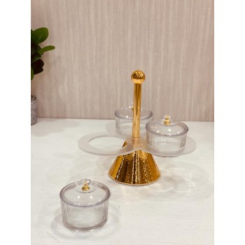 صحن مكسرات زجاج بغطا اكريلك - بشيال اكريلك وقاعدة استيل ذهبي 3 صحون صحن مكسرات زجاج بغطا اكريلك - بشيال اكريلك وقاعدة استيل ذهبي 3 صحون