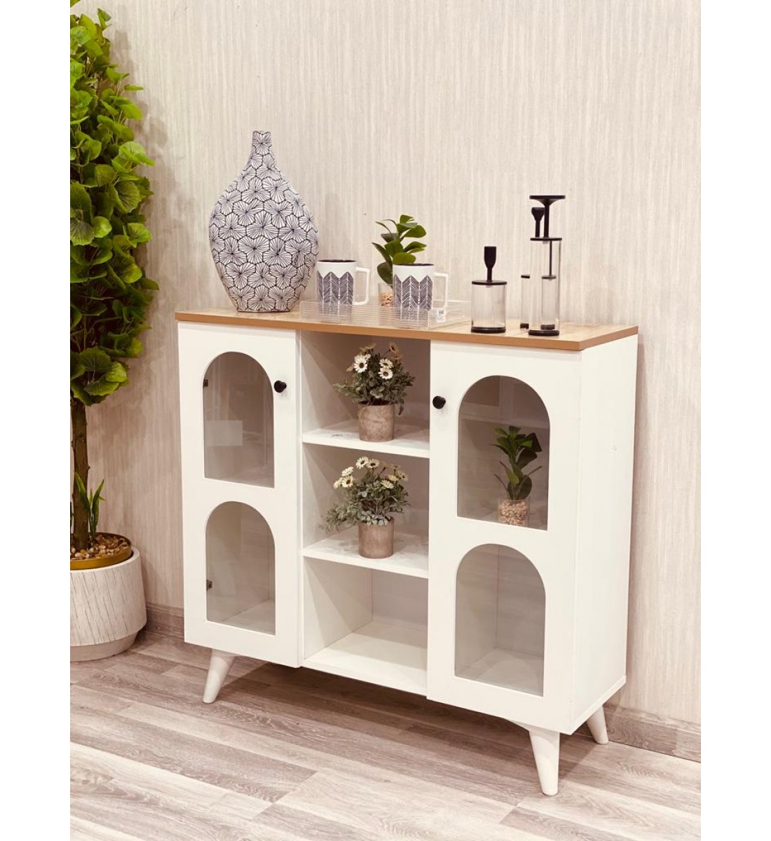 ركن كافي بلس خشبي لون ابيض سطح خشبي  100*33*95سم