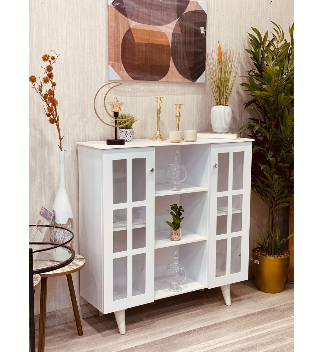 ركن كافي بلس خشبي لون ابيض سطح خشبي  105*32*108سم