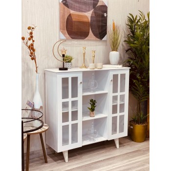 ركن كافي بلس خشبي لون ابيض سطح خشبي  105*32*108سم