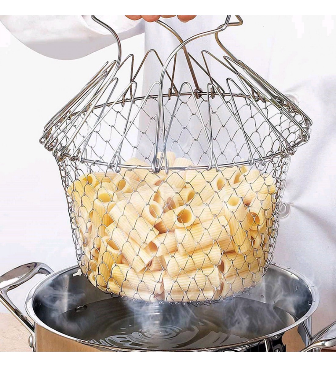 سلة تقلى قابلة للطي من wiالمخستار من الفولاذ المقاوم للصدأ لشطف البخار سلة تقلى الفرنسية للطهاة مصفاة شبكة أدوات المطبخ للطبخ