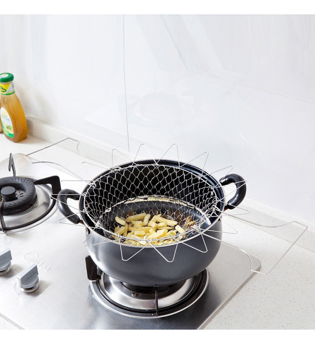 سلة تقلى قابلة للطي من wiالمخستار من الفولاذ المقاوم للصدأ لشطف البخار سلة تقلى الفرنسية للطهاة مصفاة شبكة أدوات المطبخ للطبخ