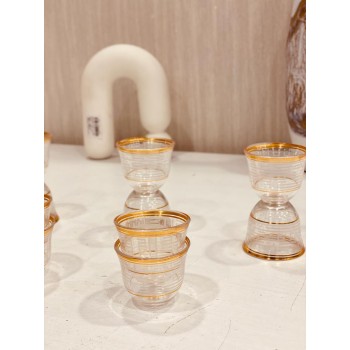 طقم فناجيل زجاج ابيض بنقشة مذهب 12 حبة 