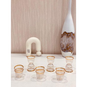 طقم فناجيل زجاج ابيض بنقشة مذهب 12 حبة 