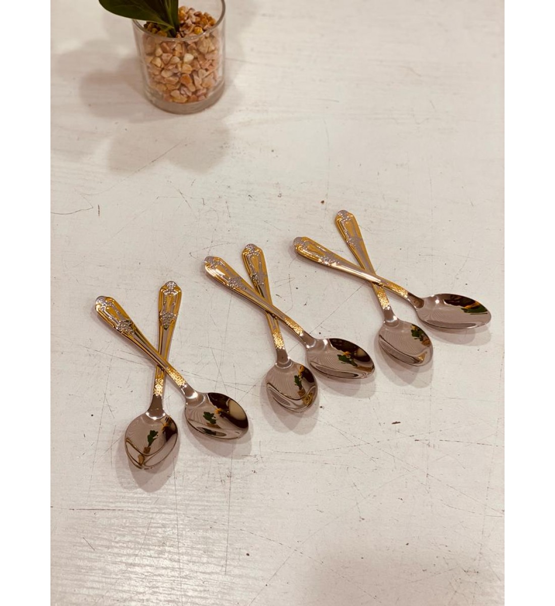 طقم ملاعق اكل صغير  6 حبات فضي مذهب