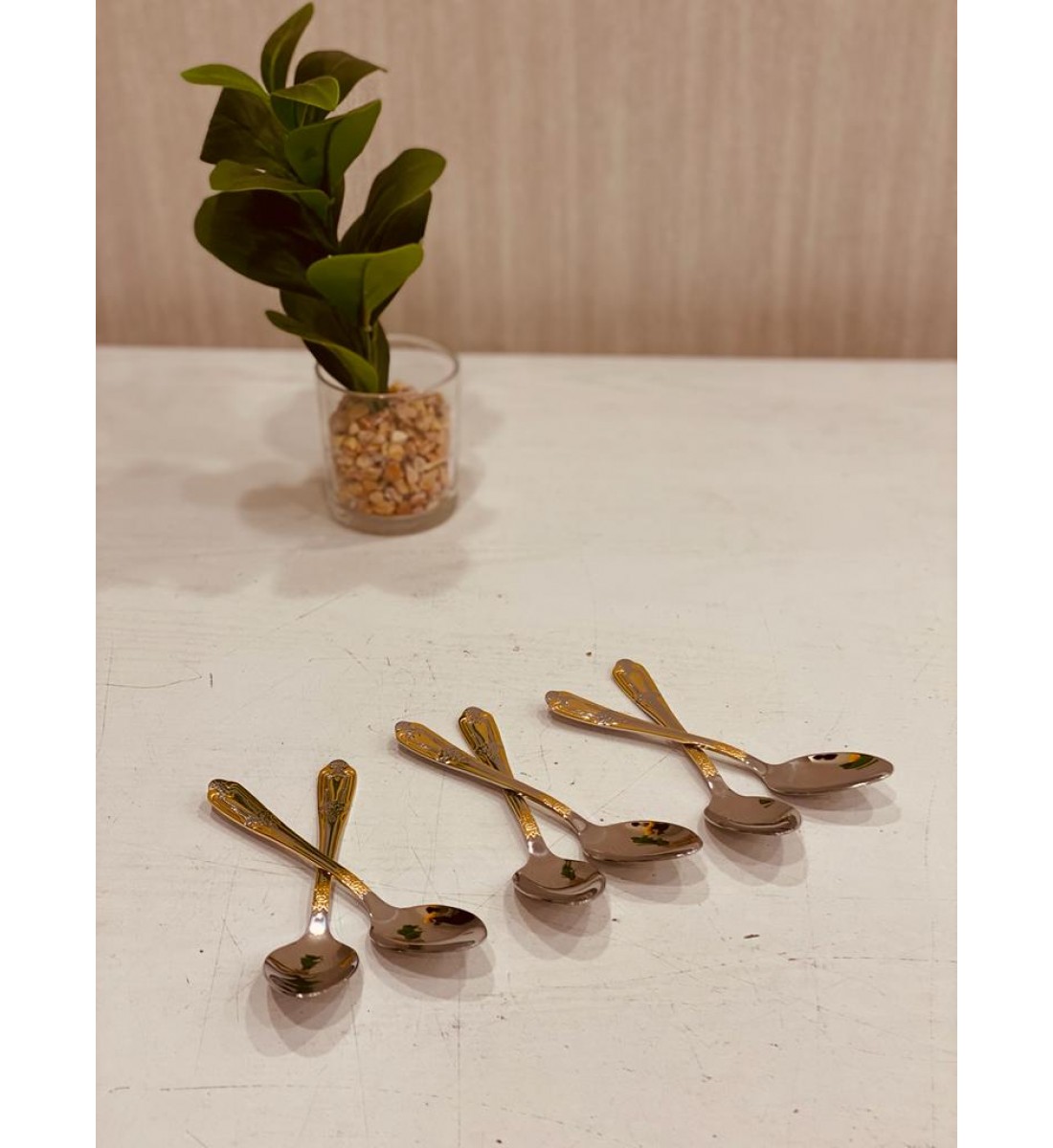 طقم ملاعق اكل صغير  6 حبات فضي مذهب