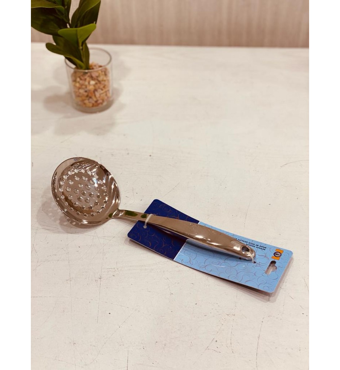 ملعقة غرف بمصفاة للزيت استانلس استيل فضي خامة ثقيلة