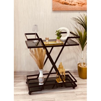 عربية تقديم زجاج مرايا بقاعدة حديد اسود 2 دور بكفرات سهلة الحركة