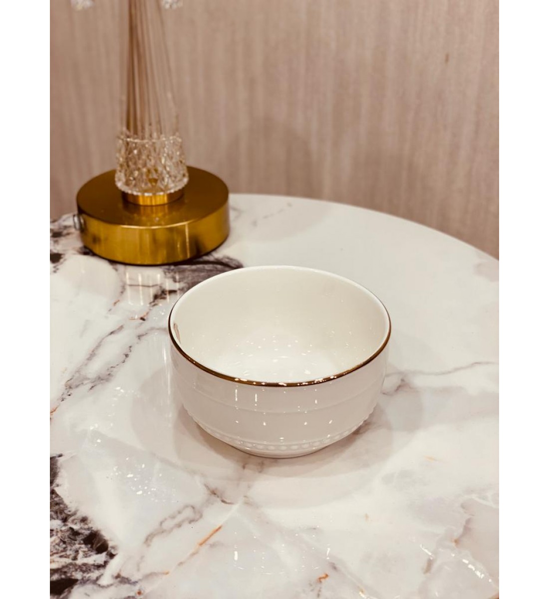 زبدية  سراميك ابيض خط مذهب11 سم 