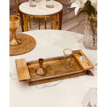 طوفرية تقديم خشب باطراف حديد شكل هندي 52*15سم 