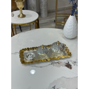 طقم تمرية مع طوفرية فضي مذهب43*22  سم 