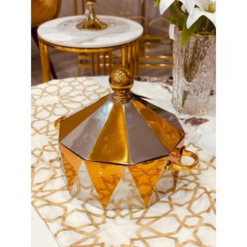 حافظة طعام استيل فضي شكل سداسي مذهبة 4000 مل  