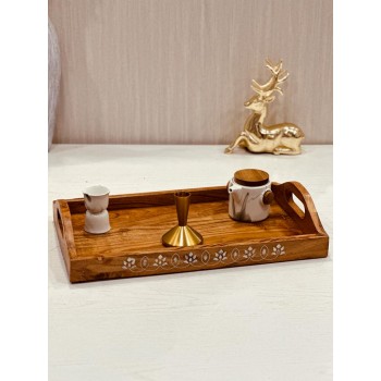 طوفرية تقديم خشبي بني بنقشة - شكل هندي40*25سم 