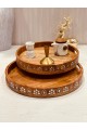 Tovaria brown wooden round serving tray with engraving - Indian shape, 30 cm