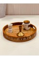 Tovaria brown wooden round serving tray with engraving - Indian shape, 30 cm