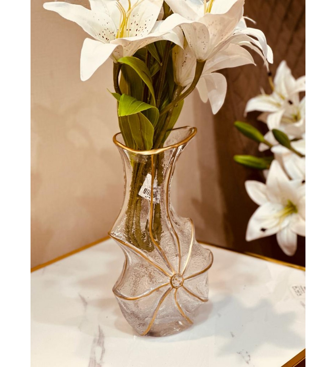 فازة زجاج شفاف مذهب خامة ثقيلة 21 سم 