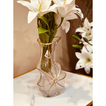 فازة زجاج شفاف مذهب خامة ثقيلة 21 سم 