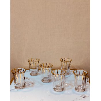 طقم بيالات شاي زجاج بنقشة مذهب خامة ثقية (6) قطعة