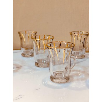 طقم بيالات شاي زجاج بنقشة مذهب خامة ثقية (6) قطعة