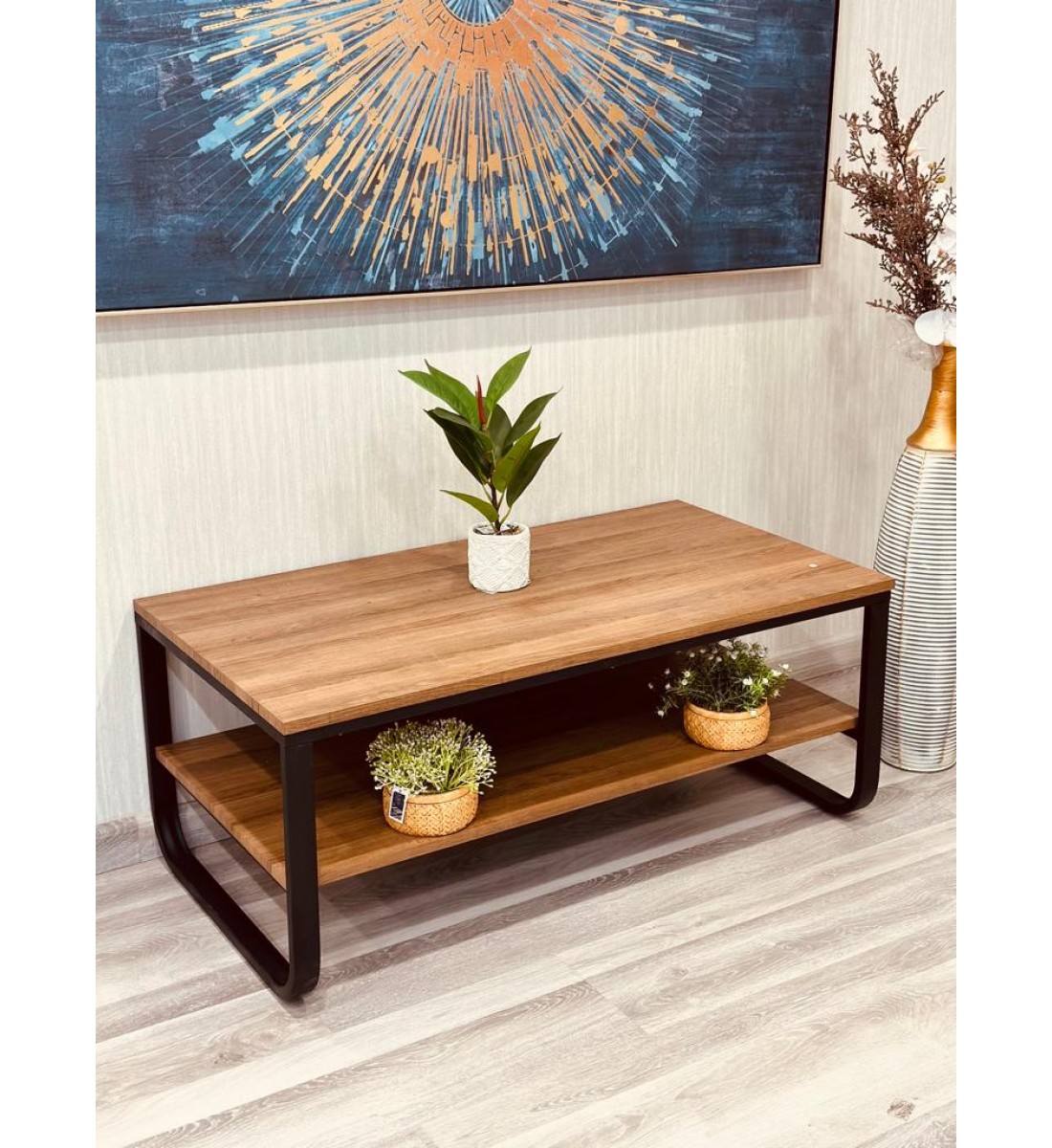 طاولة خدمة تقديم شاي لون بني خشبي 2 دور بقاعدة حديد 120*60*44سم طاولة خدمة تقديم شاي لون بني خشبي 2 دور بقاعدة حديد 120*60*44سم