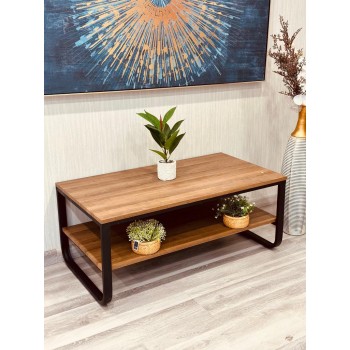 طاولة خدمة تقديم شاي لون بني خشبي 2 دور بقاعدة حديد 120*60*44سم