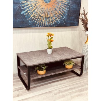 طاولة خدمة تقديم شاي لون رمادي خشبي 2 دور بقاعدة حديد 120*60*44سم