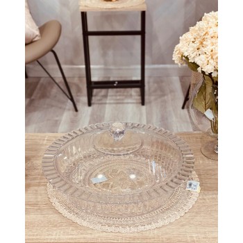 صحن كيك بتصميم قبة ـ بقاعدة و بغطاء اكريلك دائري  38*14 سم 