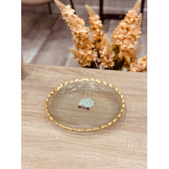  صحن تقديم زجاج مذهب وخامة ثقيلة 25 سم 