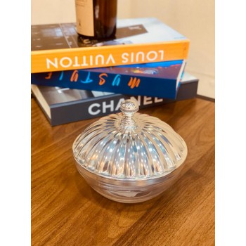 تمرية زجاج دائري بغطا استيل فصي 12سم