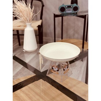 صحن تقديم استيل دائري بقاعدة اكريلك بنقشة خروف العيد ـ متين وخامة ثقيلة 