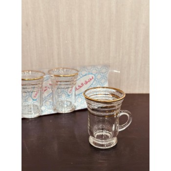 طقم بيالات شاي زجاج بنقشة مذهب خامة ثقية (6) قطعة