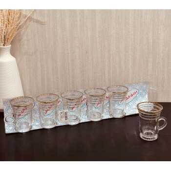 طقم بيالات شاي زجاج بنقشة مذهب خامة ثقية (6) قطعة