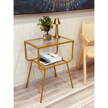 طاولة خدمة (كمدينة)مفرد 2 دور زجاج بقاعدة استيل متين 50*33*65سم 