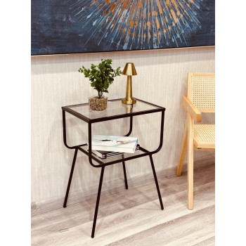 طاولة خدمة (كمدينة) مفرد 2 دور زجاج بقاعدة استيل متين 50*33*65سم 