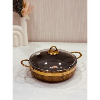 مقلى المنيوم منقط لون بيجد غويط بيد استيل مقاس 28 سم 