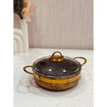 مقلى المنيوم منقط لون بيجد غويط بيد استيل مقاس 24 سم 