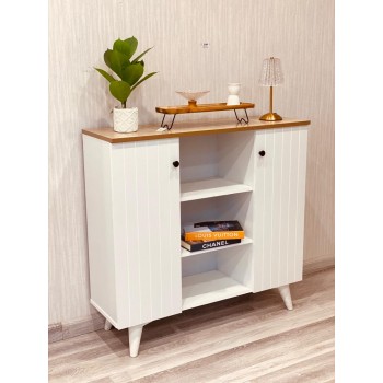 ركن كافي خشبي لون ابيض بسطح بيج 2باب 100*95سم