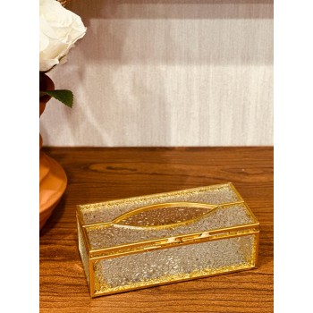 علبة مناديل زجاج - استيل مذهب 17*10 سم 