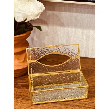 علبة مناديل زجاج - استيل مذهب 17*10 سم 