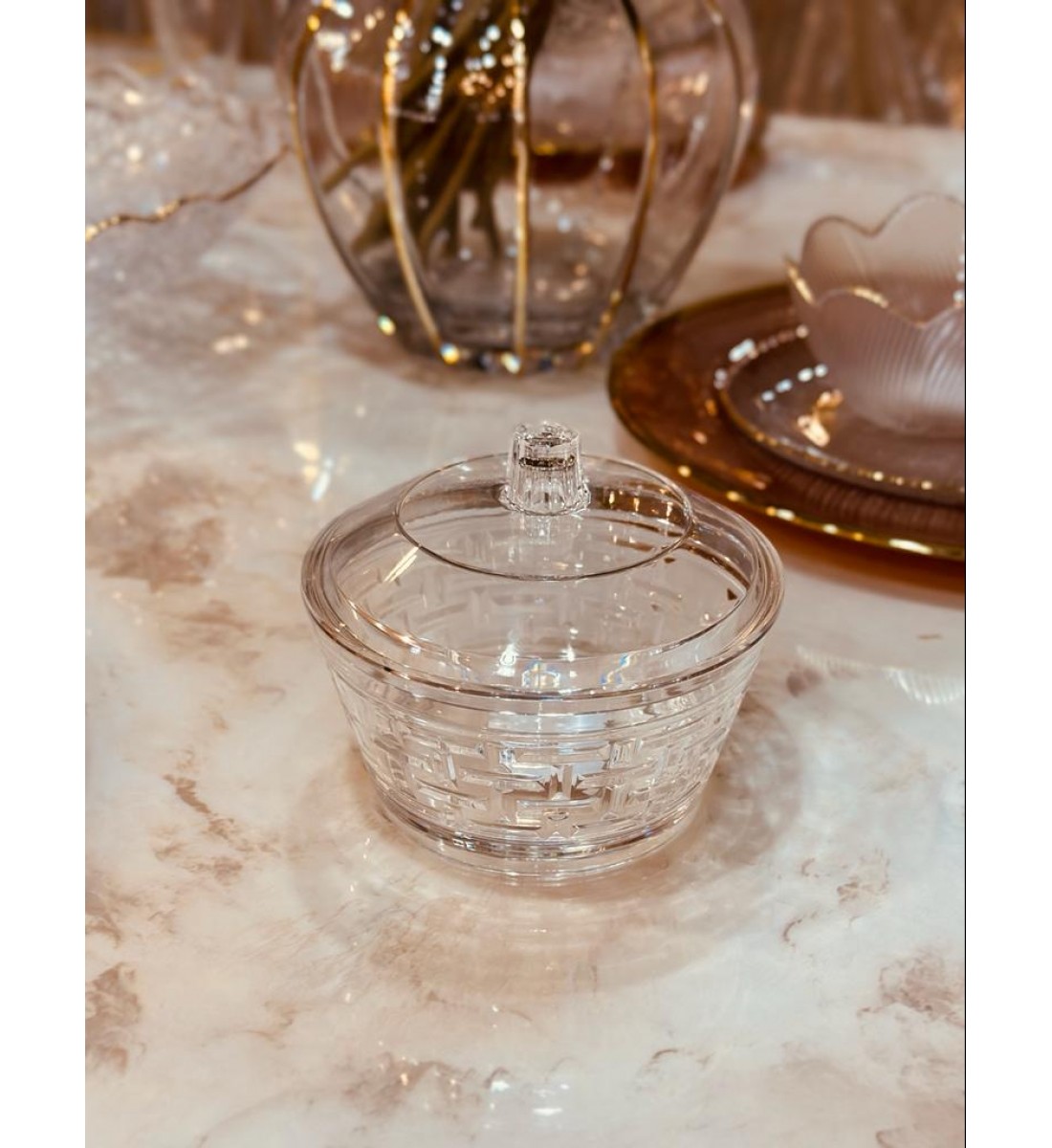 Round acrylic date with lid - transparent 12 cm