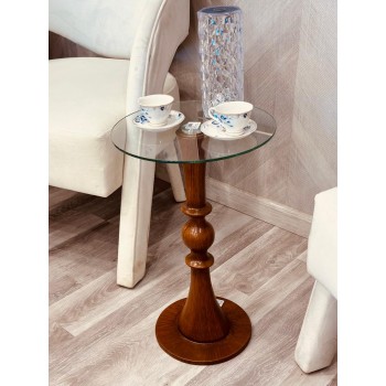 طاولة خدمة مفرد زجاج بقاعدة خشبي هندي متين 35*57سم 