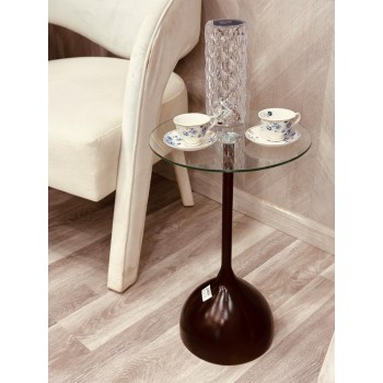 طاولة خدمة مفرد زجاج بقاعدة حديد بني متين 35*55سم 