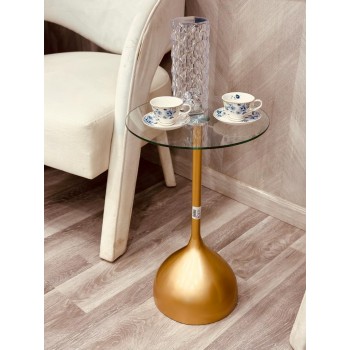 طاولة خدمة مفرد زجاج بقاعدة حديد ذهبي متين 35*55سم 